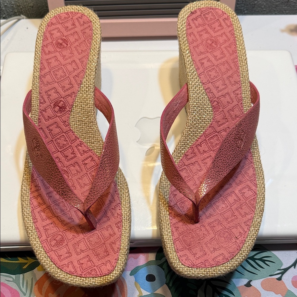 Timberland Pink and Tan Woven Sandals